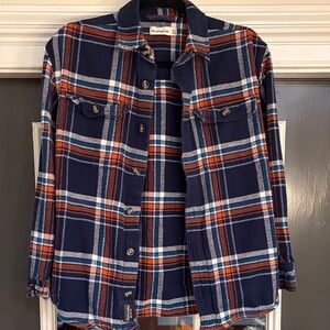 abercrombie kids Navy Plaid Shirt with Orange and Teal Stripes